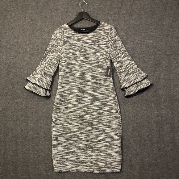 TACERA Marbled Tweed Women S Black White Shift Dress Double Bell Sleeve Pullover - Picture 1 of 16